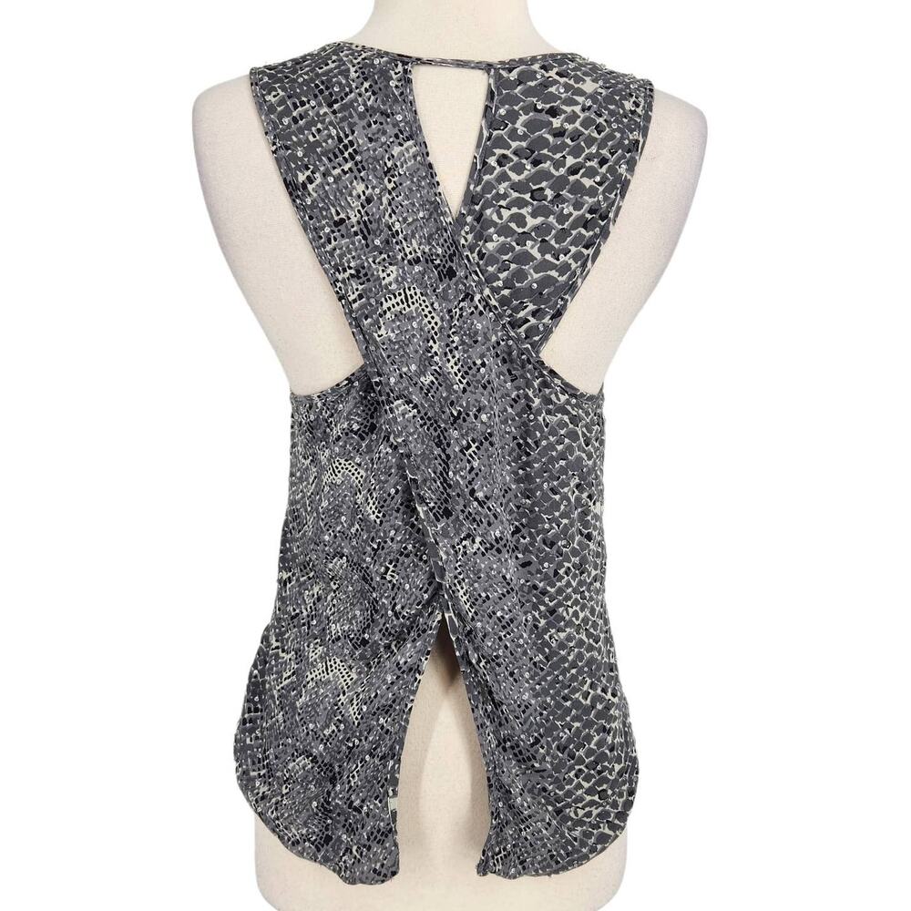 Parker Silk Cross Back Beaded Snake Print Tank Small